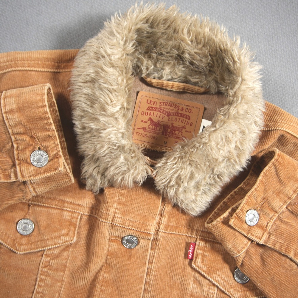 Y2K Levi's Fur Collar Corduroy Retro Western Ranch Sherpa Trucker Women Jacket M